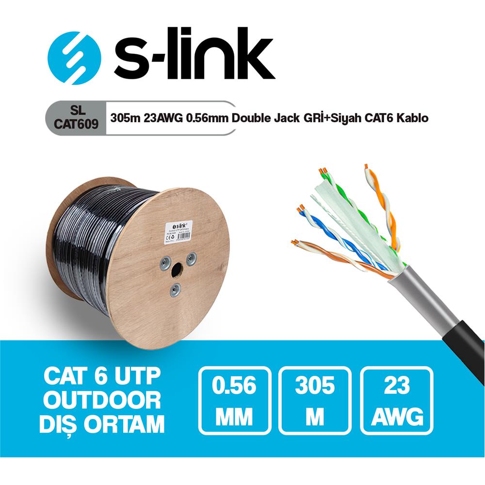 S-link SL-CAT609 305m 23AWG 0.56mm CCA Double Jack PATCH KABLO