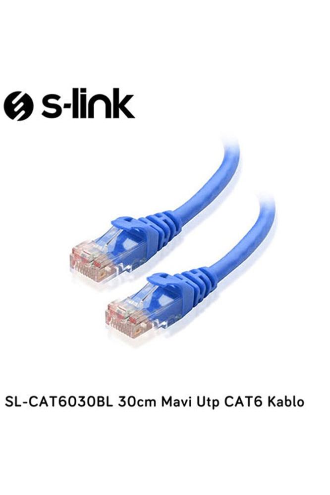 S-link SL-CAT6030BL 30cm Mavi Utp CAT6 Kablo PATCH