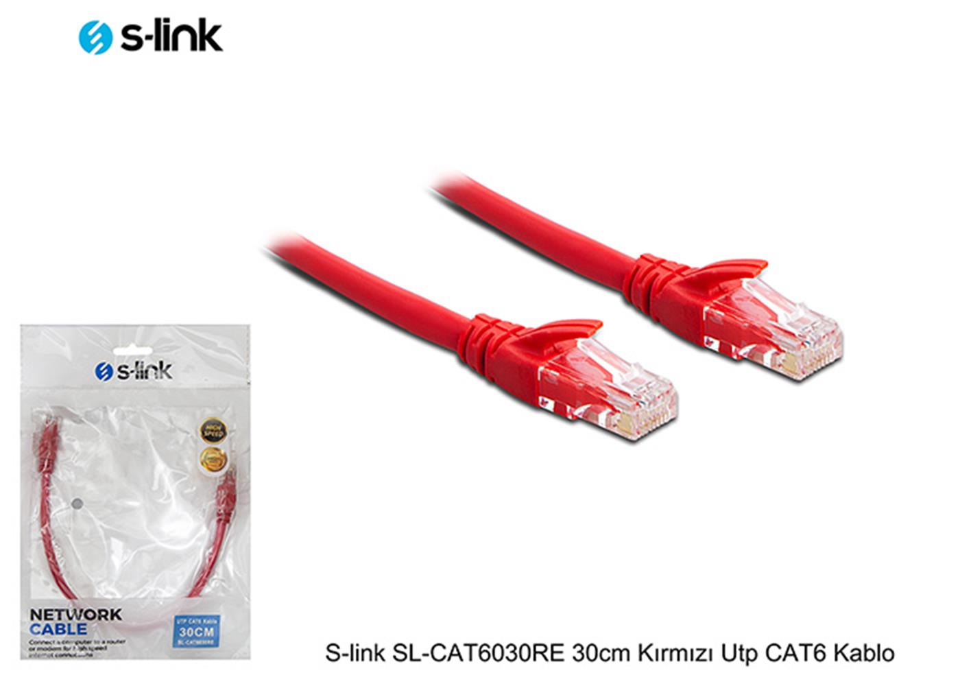 S-link SL-CAT6030RE 30cm Kırmızı Utp CAT6 Kablo PATCH