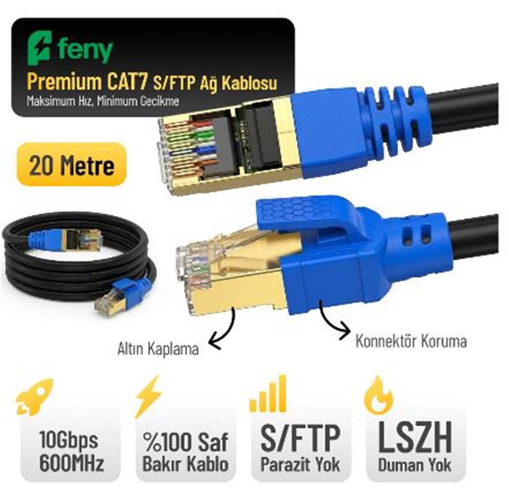Feny FN-CAT7LS20 10GBPS İnternet 60MHZ 20 Metre CA PATCH CAT6 KABLO