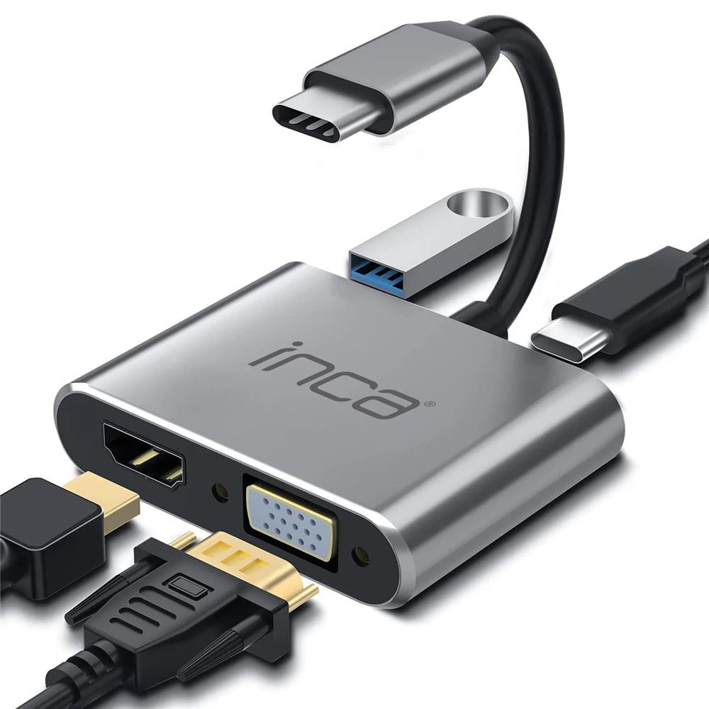 Inca ITPC-06TX USB C 4in1 – HDMI+VGA+USB+Güç Dağıt DÖNÜŞTÜRÜCÜ ADAPTÖR