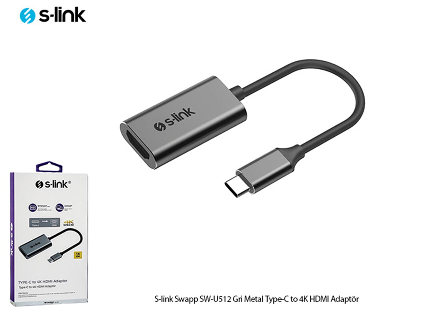 S-link Swapp SW-U512 4K@30Hz Gri Metal Type-C to 4 DÖNÜŞTÜRÜCÜ ADAPTÖR