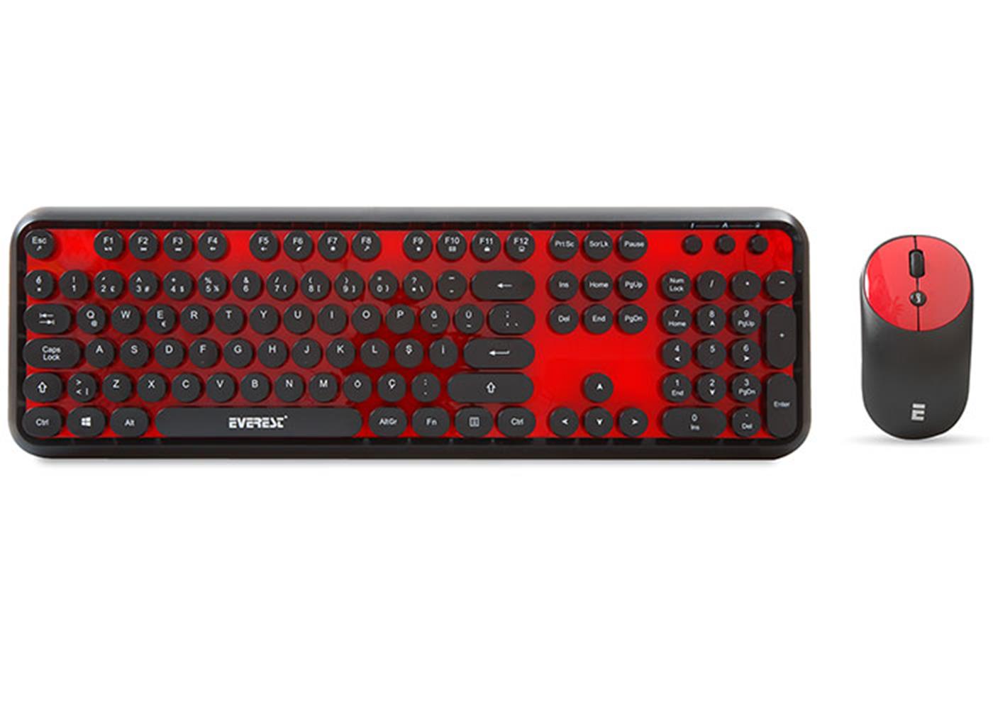 Everest Round km-6282 Siyah Kırmızı Kablosuz Q KLAVYE MOUSE SET