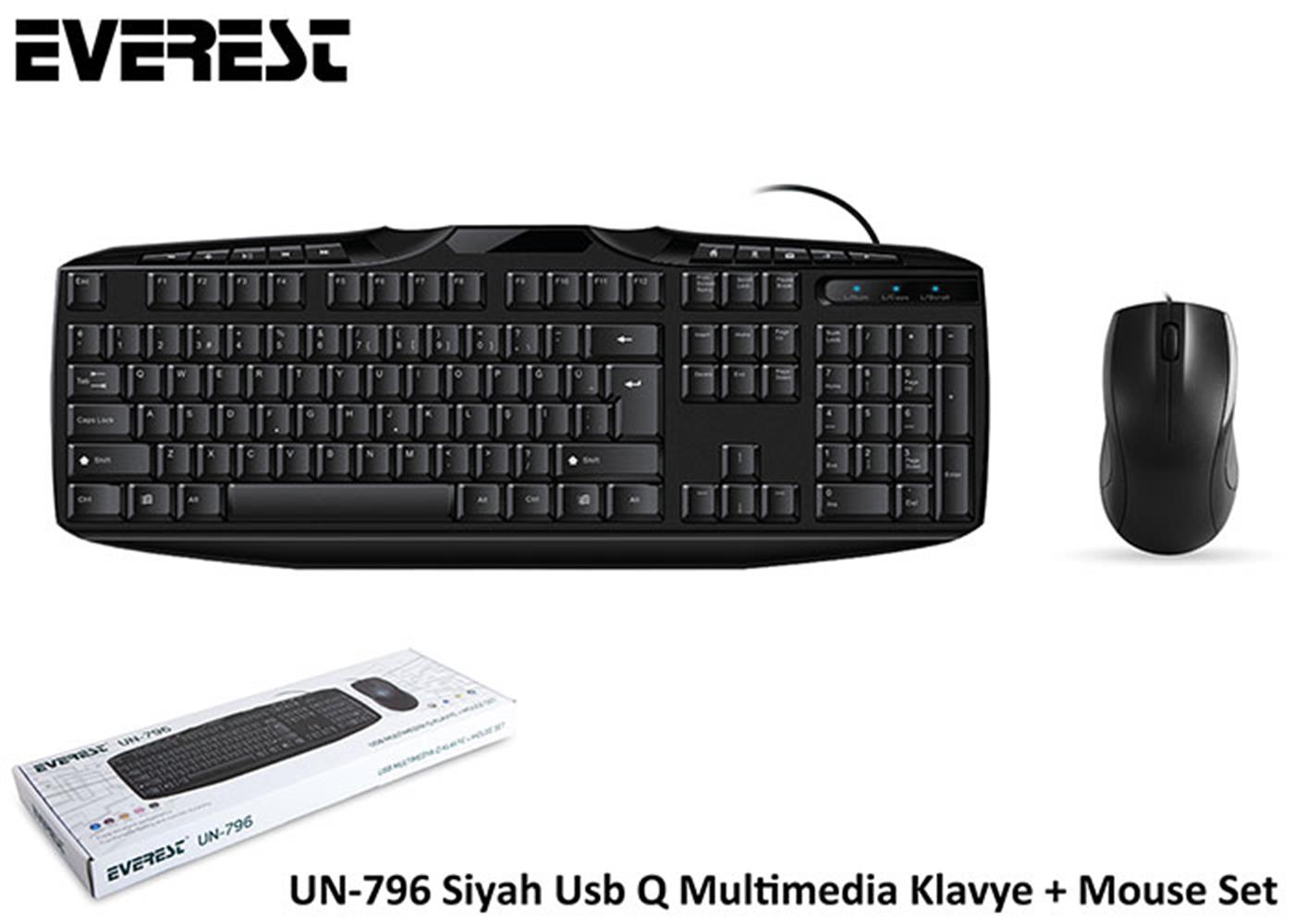 Everest un-796 Siyah Usb Q Multimedia Klavye Mouse SET