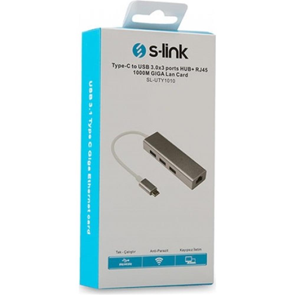 S-link SL-UTY1010 Tpye-c To Usb 3.0 * 3 Ports + rj HUB READER