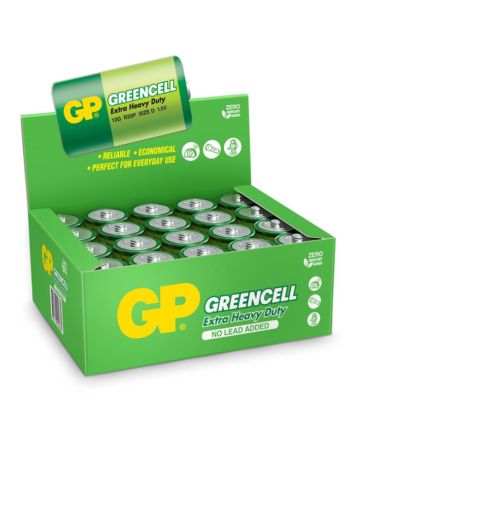 GP Greencel R20 Kalın D Boy Çinko Pil 20li Paket