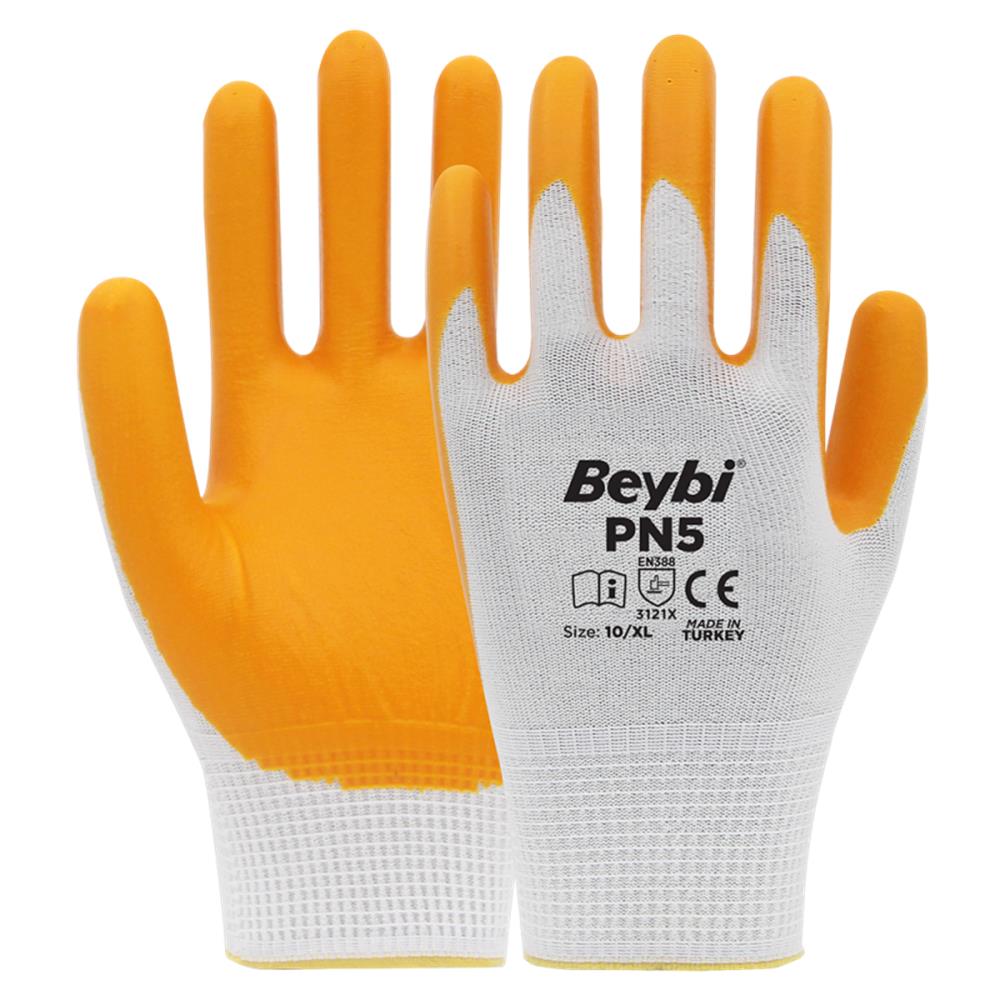 Beybi Nitril PMK PN5 Beyaz Sarı Örme Polyoster Nit ELDIVEN