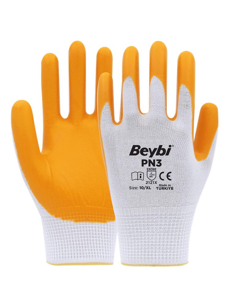 Beybi PN3 Beyaz Sarı 10 Beden Polyester Örme Nitri ELDIVEN