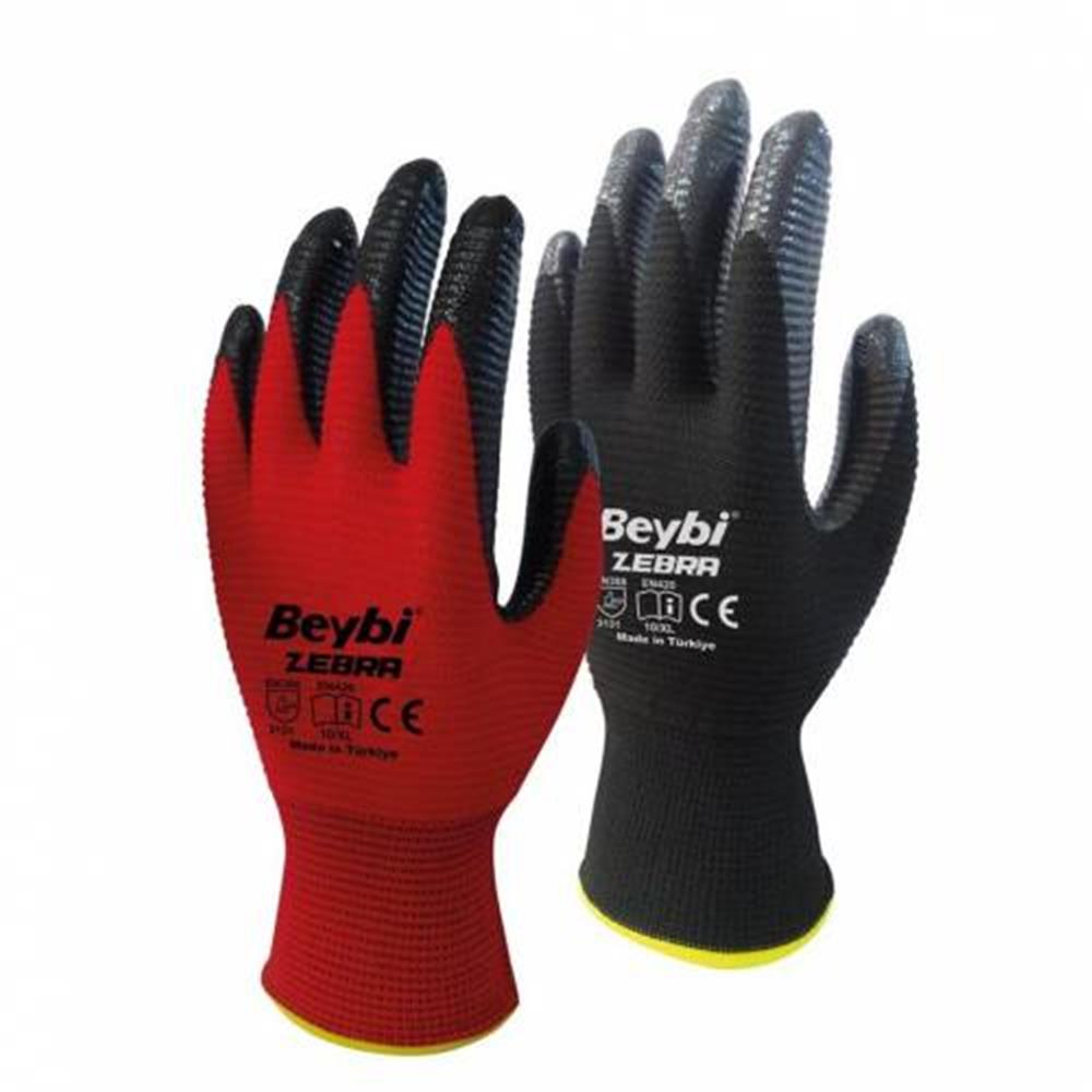 Beybi Nitril Poly Pnzebra 10 Beden Kırmızı Siyah ELDIVEN