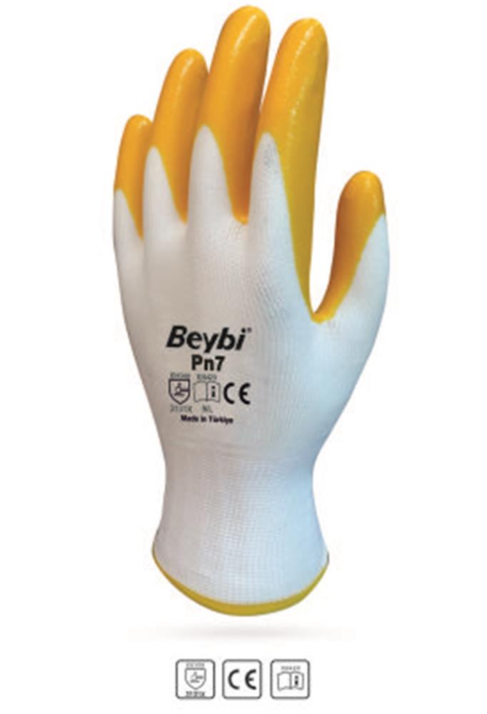 Beybi Nitril Poly PN7 9 Beden Beyaz Sarı Eldiven