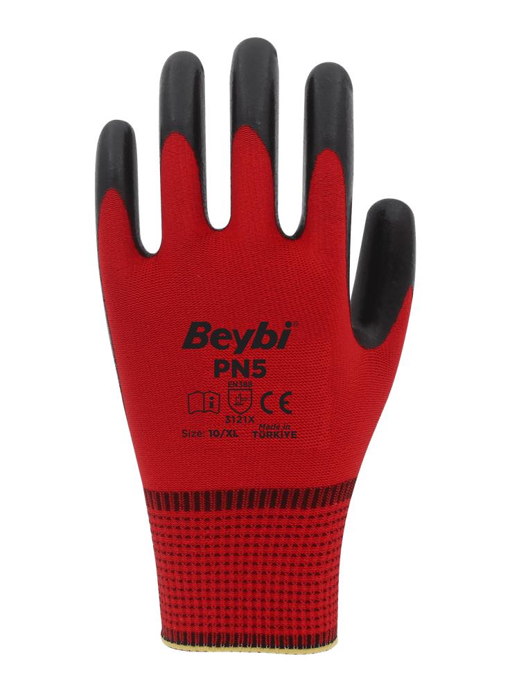 Beybi Nitril PMK PN5 Kırmzı Siyah 10 Beden 12li Pa ELDIVEN