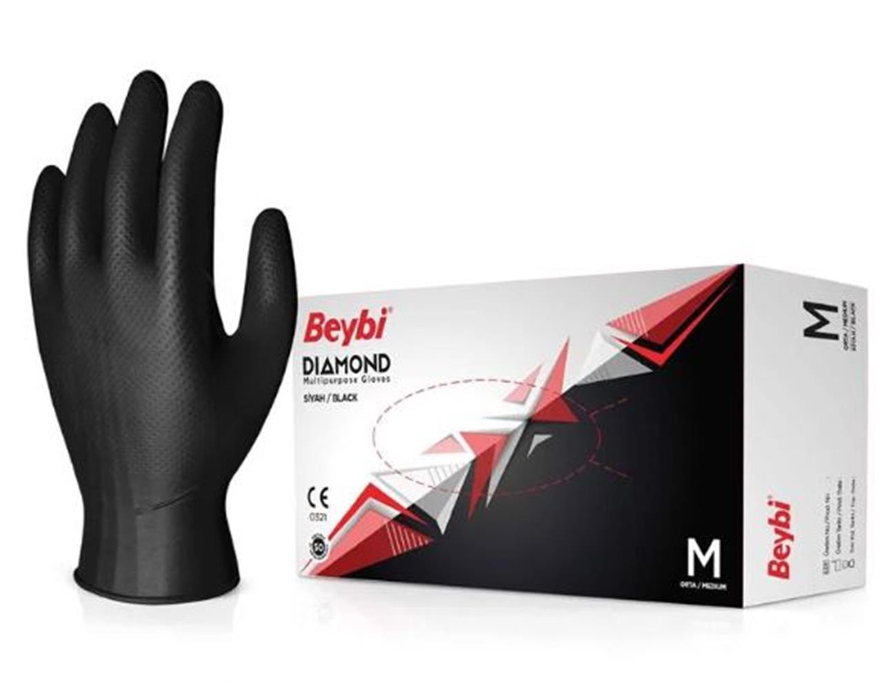 Beybi Diamond M Beden Pudrasız Kalın Siyah Nitril ELDIVEN