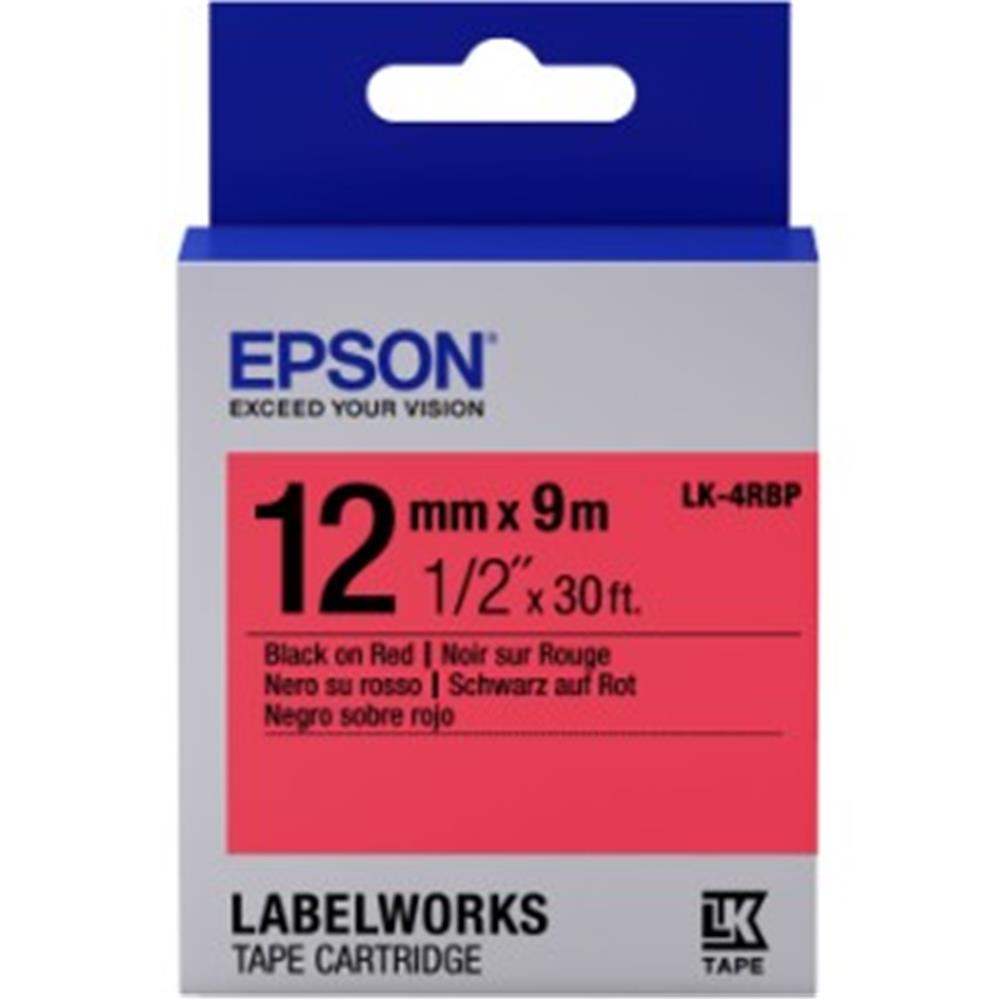 Epson LK-4RBP Pastel Kırmızı Üzeri Siyah 12MM 9Met ETIKET YAZICI