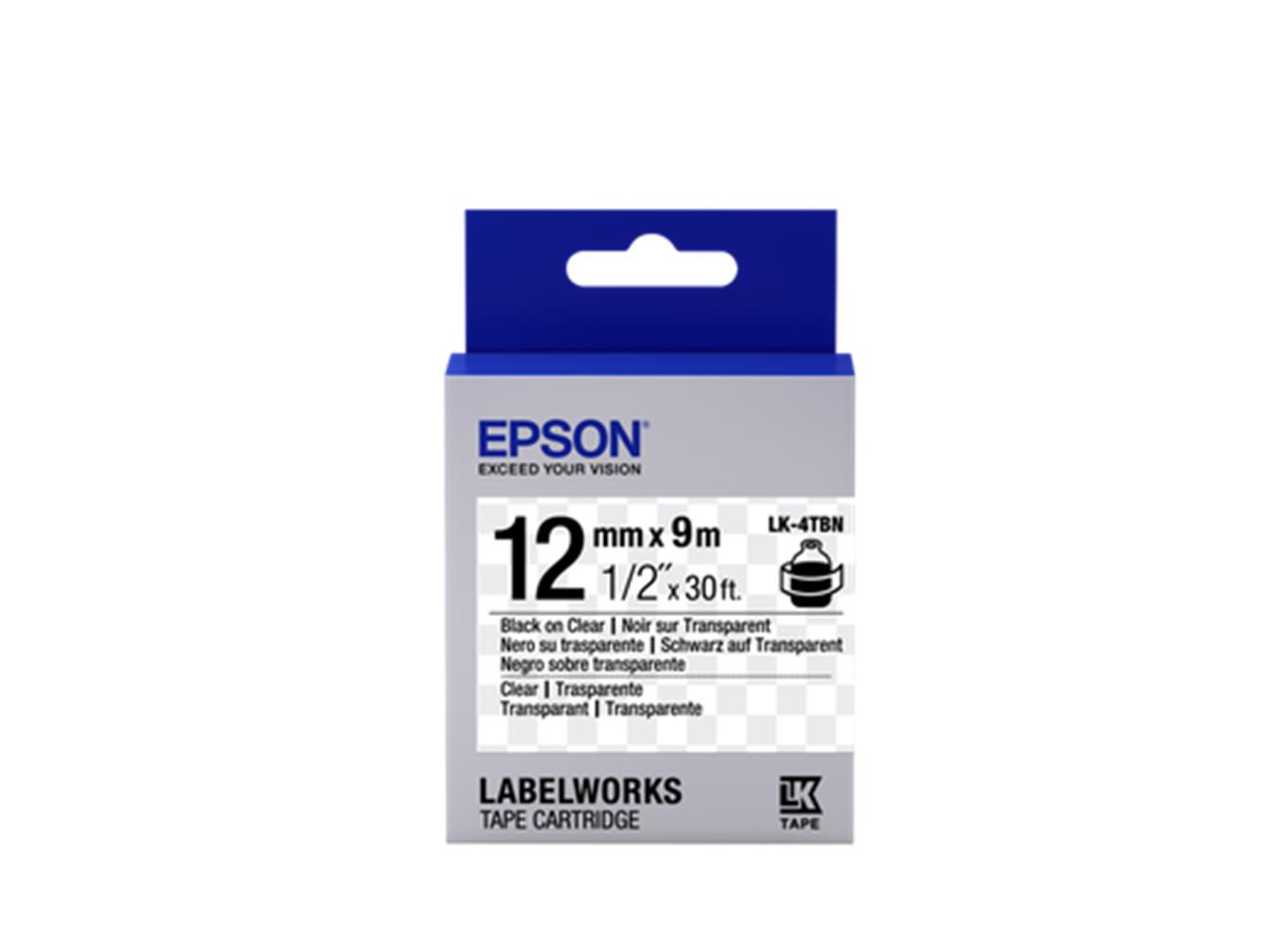 Epson LK-4TBN Şeffaf Üzeri Siyah 12mm 9Metre Etike ETIKET YAZICI