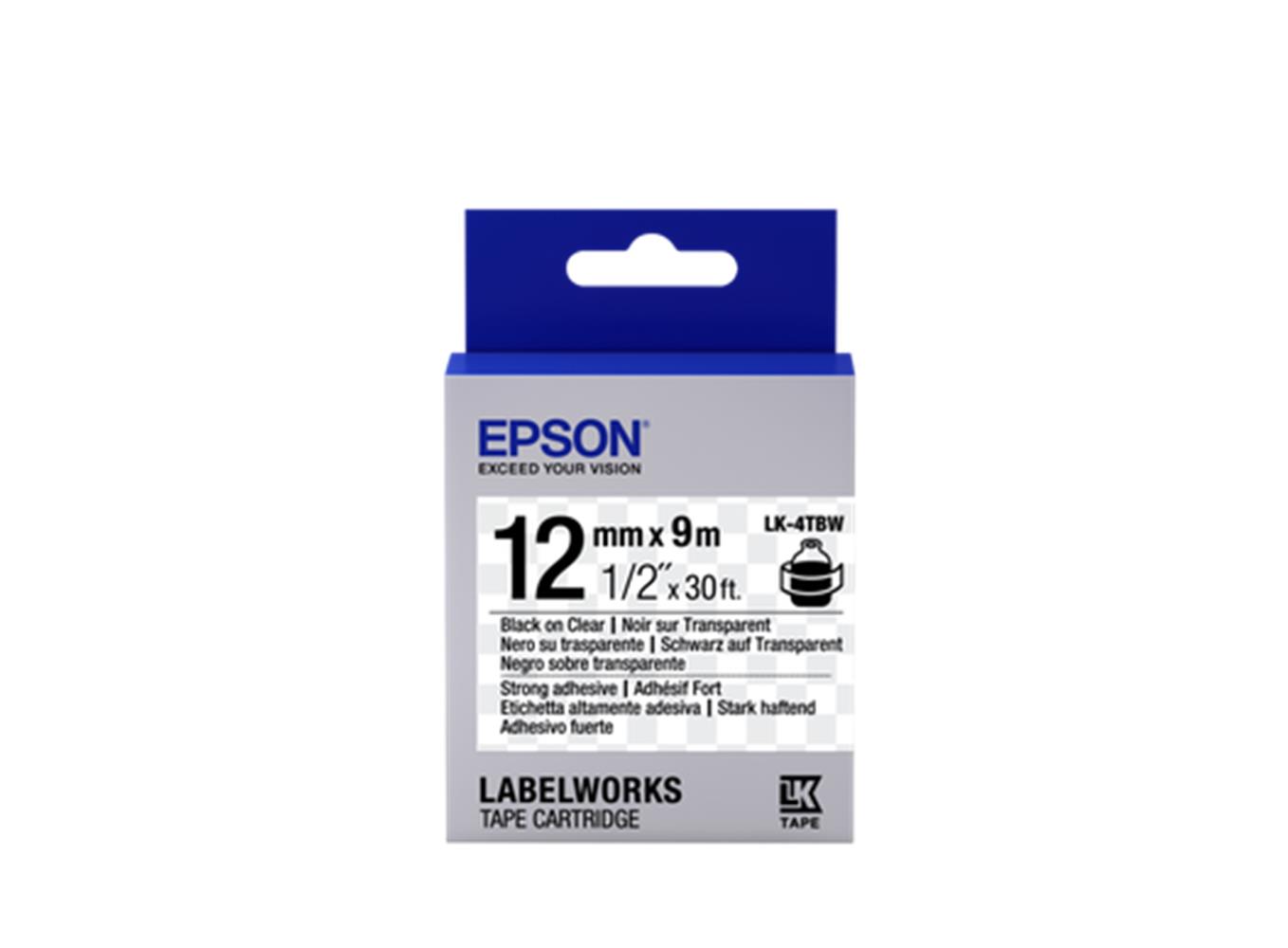 Epson LK-4TBW Güçlü Yapışkanlı Şeffaf Üzeri Siyah ETIKET YAZICI