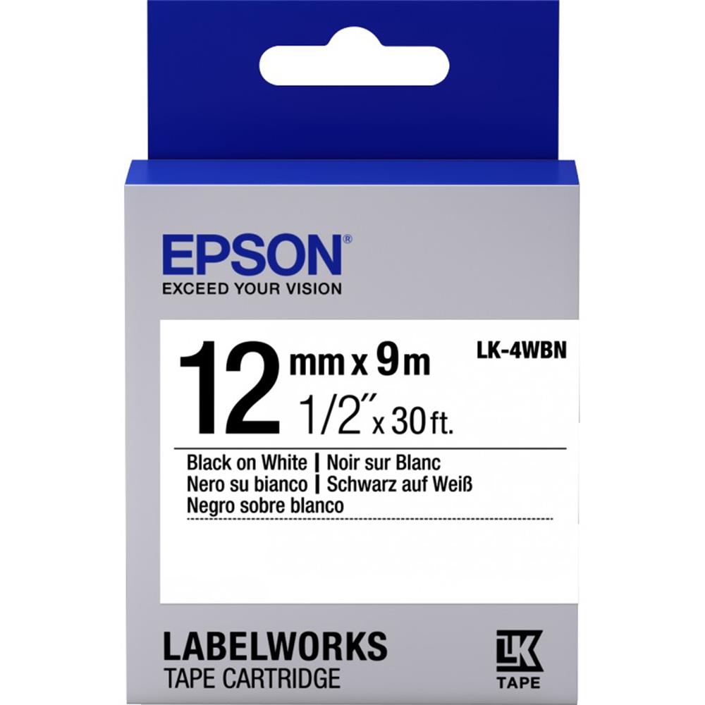 Epson LK-4WBN Standart Beyaz Üzeri Siyah 12mm 9Met
