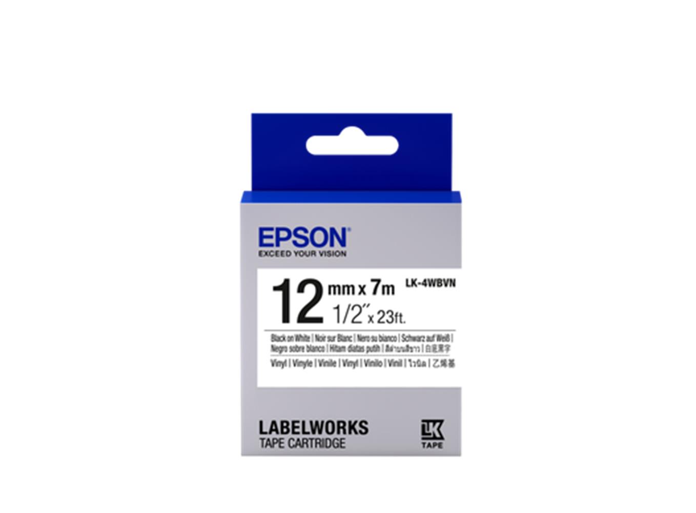 Epson LK-4WBVN Vinil Beyaz Üzeri Siyah 12mm 7Metr