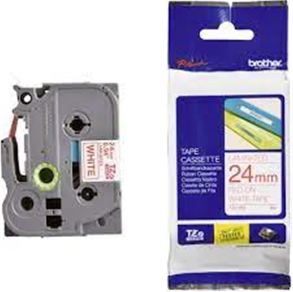 Brother TZE-252 24 mm Beyaz Üzeri Kırmızı Etiket
