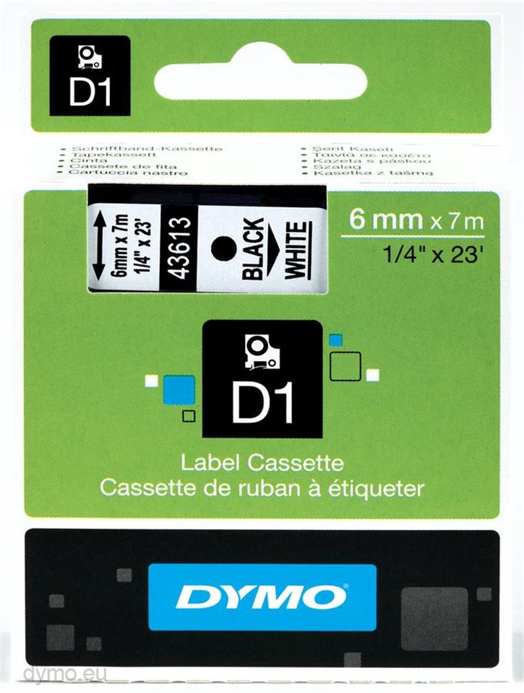 DYMO D1 Yedek Şerit 6mmx7mt Beyaz/Siyah 43613 ETIKET YAZICI