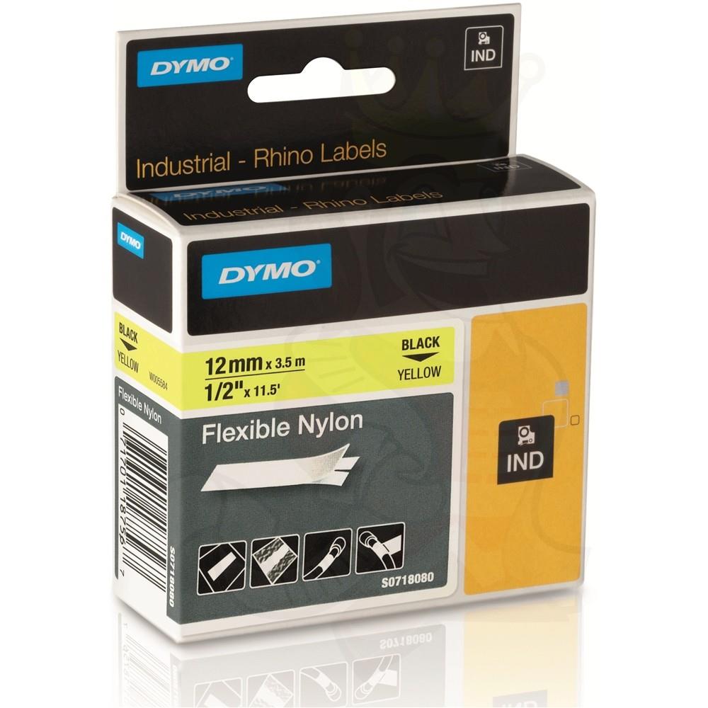 DYMO RhinoPRO Esnek Naylon 12mmx3,5m Sarı/Siyah ETIKET YAZICI