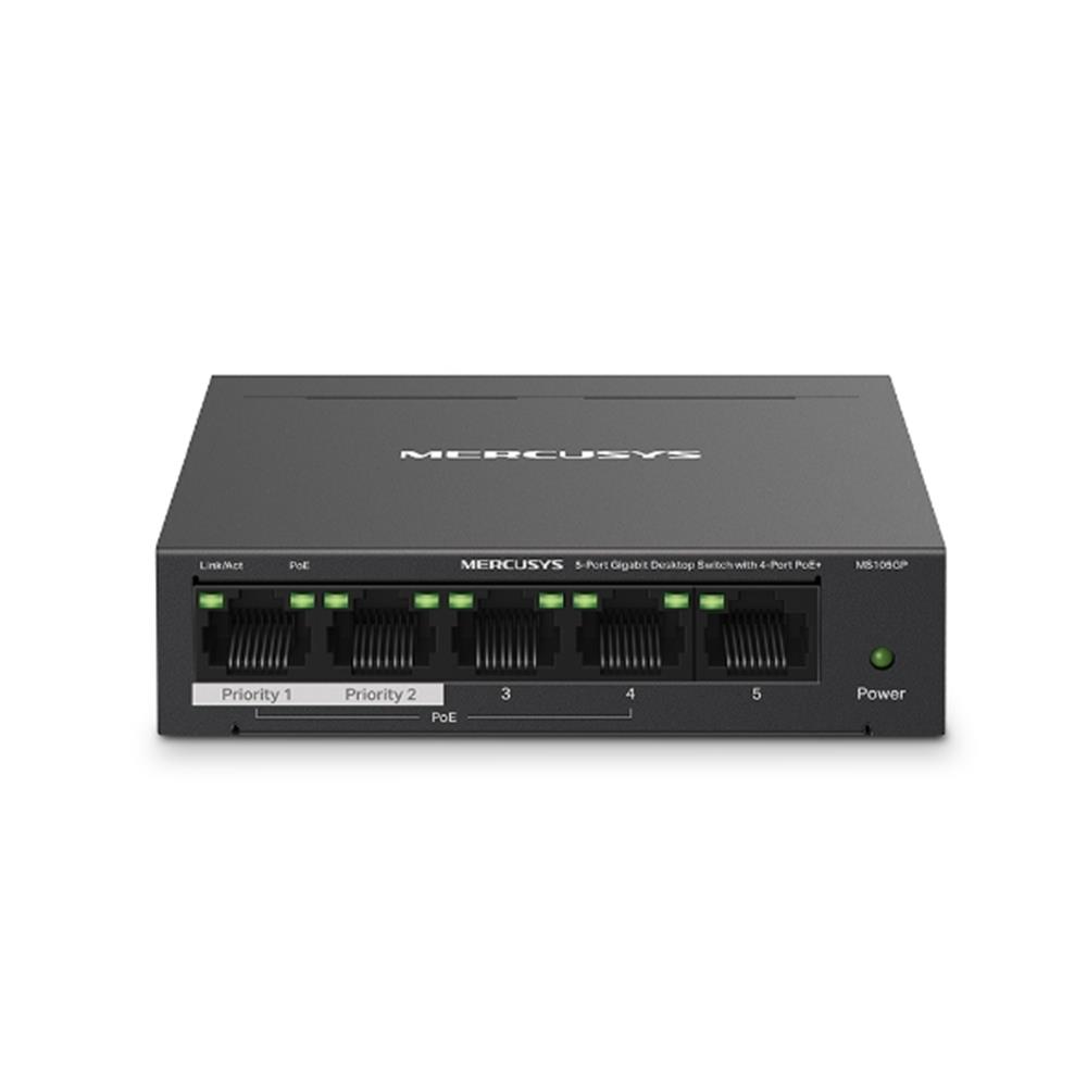 Tp-Link Mercusys MS105GP 5 Port 10-100-1000 Mbps PoE+ Switch Metal Kasa